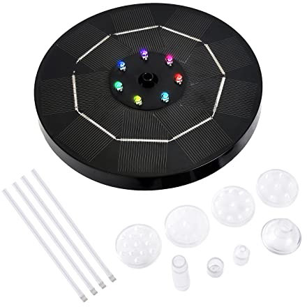 LED-Solarbrunnenpumpe, Buntes Farbverlaufslicht, 1800-mAh-Akku, 6 Düsen, Vogelbad, Gartenteich, Terrasse, Wasserkreislauf (WHITE)