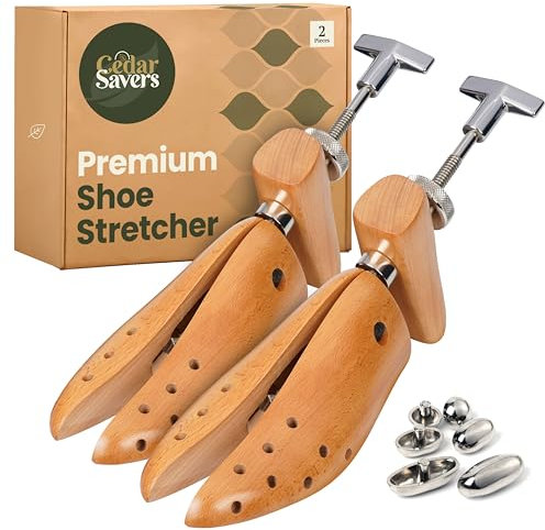 CedarSavers Wood Shoe Stretcher with 6 Bunion Plugs for Men and Women, Brown, Men's Medium / 10 - 11.5