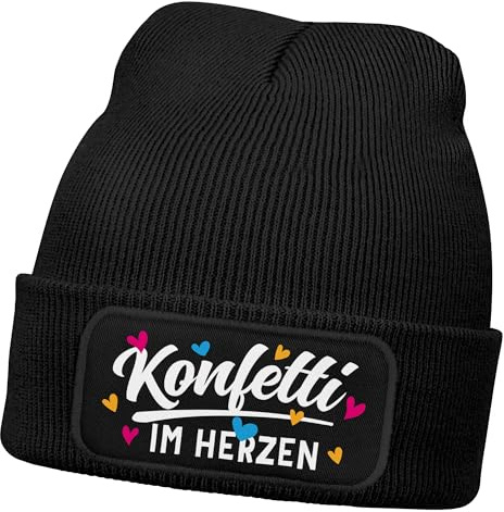 MoonWorks® Damen Beanie mit Patch Strickmütze mit Spruch Party Eskaliert eh Wieder Aufdruck Lustig Damenmütze