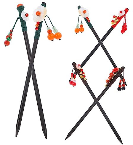 minkissy 6pièces Épingles à Cheveux Vintage Chinoises Avec Fleurs Et Pompons Lot De Baguettes Pour Chignon Accessoires Élégants Pour Femmes Mariage Et Cérémonies