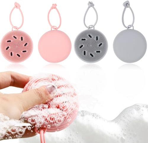 GGUFAY Cepillo de limpieza facial de silicona, limpiador de esponja facial de silicona, herramienta de limpieza de la piel de la cara (Gris,Rosa)