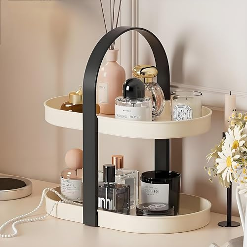 JIOUHM Rangement Maquillage, Organisateur Maquillage 2 Niveaux Réglables, Stockage Boîte Cosmétique Multifonctionnel, Présentoir Cosmétique Grande Capacité, Rangement Salle de Bain