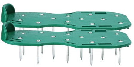 Gonetre Manual Lawn Scarifier Garden Spike Sandals with Strong Plastic Plate for Efficient Grass Aeration and Strengthening Roots Gardening (Green)