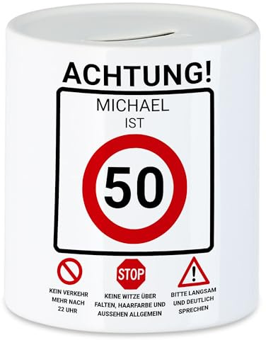 Kiddle-Design Spardose zum 18. Geburtstag Personalisiert, Verkehrsschild Geschwindigkeit 18, 18ter Geburtstag Geschenk Geldgeschenk Mann Frau, Sparschwein