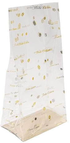 Ideen mit Herz Blockbodenbeutel | Folien-Druck gold | elegante Geschenk-Verpackung | Keks-Tüte | lebensmittelecht | 14 cm x 9 cm, 30 cm | 30 Stück (Frohe Ostern)