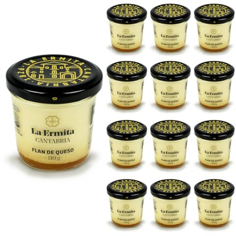 LA ERMITA Flan de Queso, Postre Artesanal con Leche Entera y Queso Blanco, Sin Gluten, Envasado al Vacío, 110 g (Pack 12 unidades)