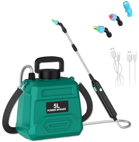 Nebulizzatore a Batteria, 5L Spruzzatore Elettrico per Diserbo con 2 Ugelli per Nebbia, 2 Velocità di Spruzzo, Lancia Telescopica, Pompa Irroratrice a Batteria per Giardino, Cortile (Verde)