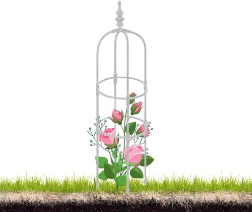 60 90 120 150 180 cm Metallspaljé Obelisk Spaljé för Klätterväxter Vinranka, Utomhus Jasminstöd Utomhus Krukväxtstödstruktur för Rosor, Tomater(White,28 x 120cm/0.92 x 4ft)