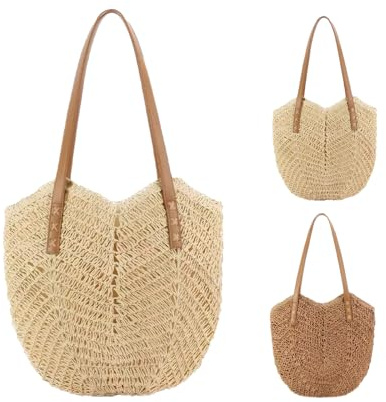 Bohemian Straw Tote Bag, Beach Bags for Women, Handwoven Single - Shoulder Beach Bag for Summer Travel Shopping Daily Use & Casual Outings (Beige)