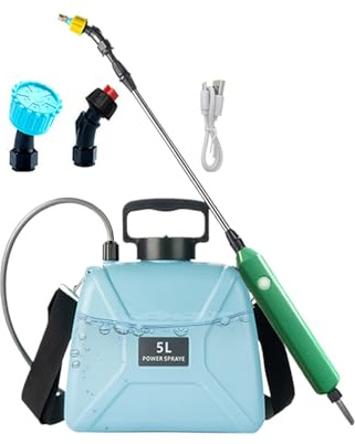 Pulverizador eléctrico de jardín, pulverizador de Mochila de 5 litros, Herramienta de riego de 3 boquillas, telescópica Ajustable, cómoda Correa de Hombro, Cuidado de Plantas