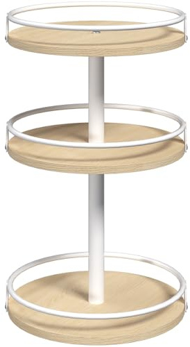 HOOBRO Gewürzregal, Küchenregal, 3-stufiger drehbarer Gewürzständer, Küchen-Organizer, Gewürzhalter, für Küchentheke, Schminktisch, Esstisch, Weiß und Natürliche Holzfarbe EWN09TL01