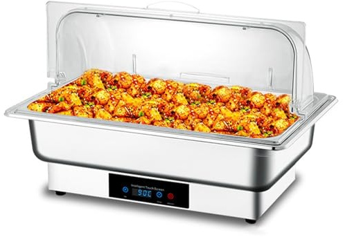 Plato eléctrico para rozaduras con temperatura ajustable de 30 a 90 °C, acero inoxidable para fiestas y catering, diseño táctil inteligente de 13,5 L