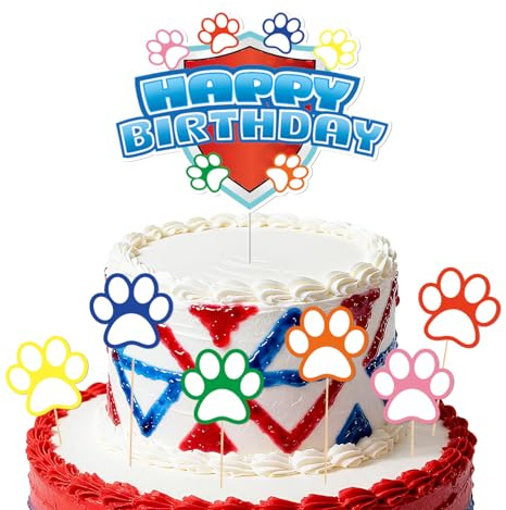 SAVITA 7pcs Dog Paw Cake Toppers, Adorable Colorful Puppy Paw Cupcake Toppers with Sticks Cartoon Dog Birthday Cupcake Decor for Boy Girl Birthday Dessert Decorations