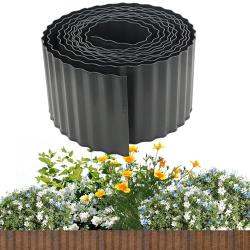Hitburu Borde para Jardinería,Delimitador De Césped | Valla Corrugada Flexible de 10 Metros para Pared Entrada Jardineras Senderos Piscina