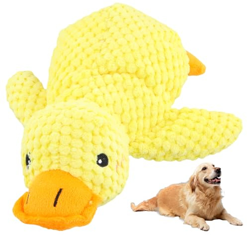 Tinsellns Anti Stress Ente Hund, Süße Spielzeugente Plüsch, Unzerstörbares Interaktives Hundespielzeug, Quietschspielzeug Hund Kuscheltier, Spielzeug Hund für Kleine, Mittlere, Große - Gelb