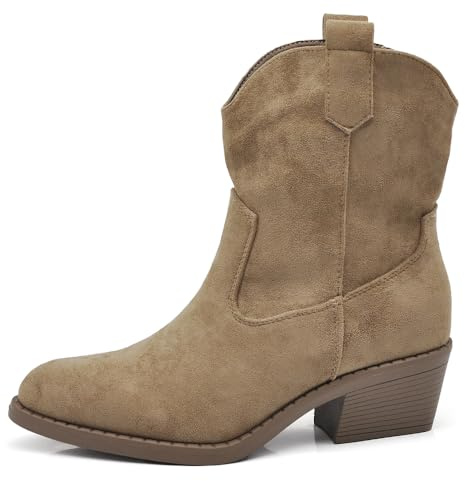 IF Fashion Stivali Stivaletti Camperos Cowboy Da Donna Western Camoscio Sintetico con Tacco Medio IF678-1 khaki N.38