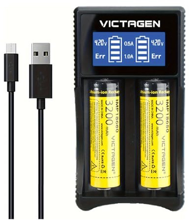 VICTAGEN Ultimate Battery Charger Set- Speedy Charging for Rechargeable Batteries 3.7V Lithium-ion 18650 18490 18350 17670 17500 16340(RCR123) 14500, 1.2V Ni-MH&Ni-Cd, AA, AAA