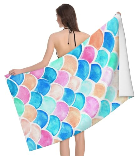 Handtücher Meerjungfrauenschuppenfisch Duschtuch Sandfreies Handtuch Mikrofaser Badetuch Für Strand Sauna Camping 80X130Cm