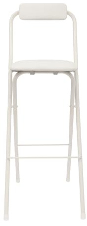 Tabouret de bar portable - Chaise haute pliable - 75 cm - Avec dossier - Tabouret pliable rembourré - Pour bar, café, cuisine - Charge maximale : 125 kg - Blanc