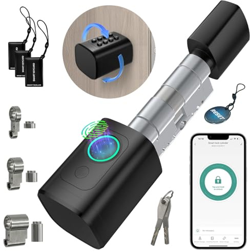 AVATTO Smart Türschloss mit Fingerabdruck & Passwort für 90-120mm Türen, Elektronischer Schließzylinder mit einstellbarer Länge, inkl. Schlüssel & IC-Karte, Fernsteuerung über AVATTO & Smart Life App
