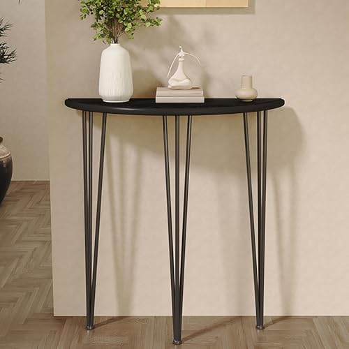 YCYHXJB Tavolo Consolle a Mezzaluna, Consolle Ingresso Stretto, Piano in Legno Massello, Tavolino da Divano per Corridoio, Soggiorno, Camera da Letto(Black,100x25x90 cm/39x10x35 in)