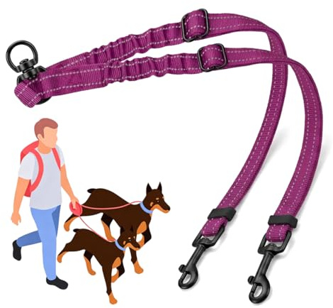 Laisse Double 2 Chiens, 360° Rotative, pour Petits, Moyens et Grands Chiens | Double Laisse pour 2 Chiens, sans Enchevêtrement, 360° Rotative, Réfléchissante, Réglable, Laisse Double Chien (Rose Vif)