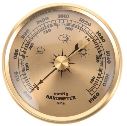 Baluue Barometro da Esterno Quadrante Design, Sensore ad Alta Precisione, Misuratore Pressione Aria in Metallo Colore Oro, per Uso Domestico