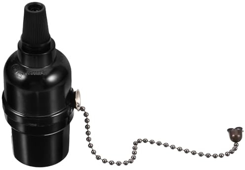 Portalámparas de Baquelita E26 250v 250w Negro Cadena | Base para Varias Luminarias, Diseño de Tracción, Estilo Singular y Acabado Negro