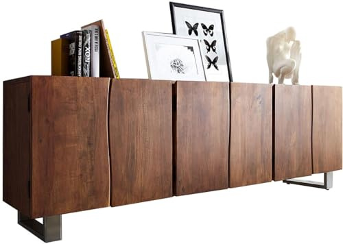 DELIFE Kommode Live-Edge Akazie Braun 220 cm 6 Türen Massivholz | Baumkante Sideboard