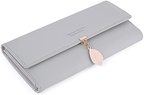 ANYWN Geldbörse Damen Gross, Lang Portemonnaie, Elegant Damen Geldbeutel mit Kartenfächer und Kleingeldfach Grau
