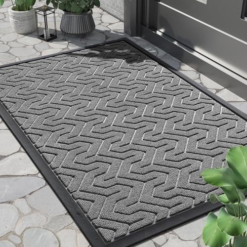 Yimobra Front Door Mat Outside Entrance 29.5x17, Waterproof Heavy Duty Outdoor Mats for Front Door, Non Slip Rubber Entry Mat for Garage Patio Indoor, Grey