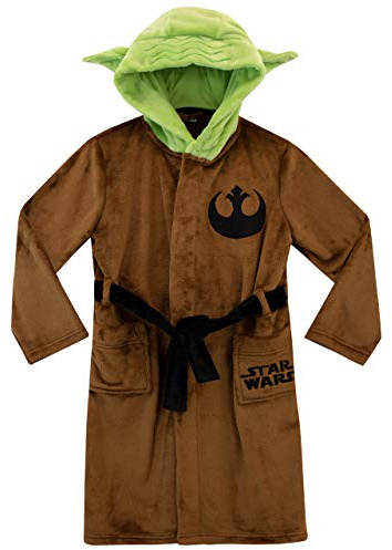 Star Wars Bademäntel | Yoda Kinderbademantel Für Jungs | Fleece Morgenmantel Braun 146