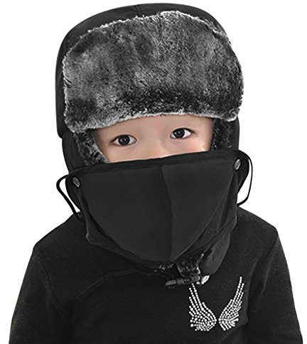 YJZQ Jungen Fliegermütze Fellmütze Warm Wintermütze Kinder Pilotenmütze mit Ohrenklappen Outdoor Ski Mütze