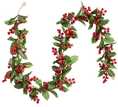 DearHouse 6FT Red Berry Christmas Garland, Flexible Artificial Berry Garland for Indoor Outdoor Home Fireplace Decoration for Winter Christmas Holiday New Year Decor