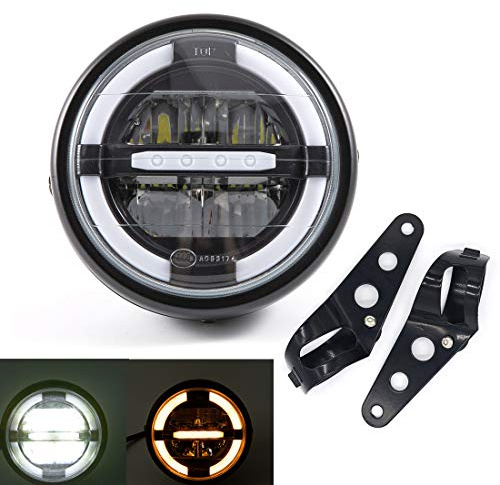 Universell motorcykelstrålkastare, främre LED-strålkastare med DRL för Cafe Racer, Bobber Chopper (färg: A)
