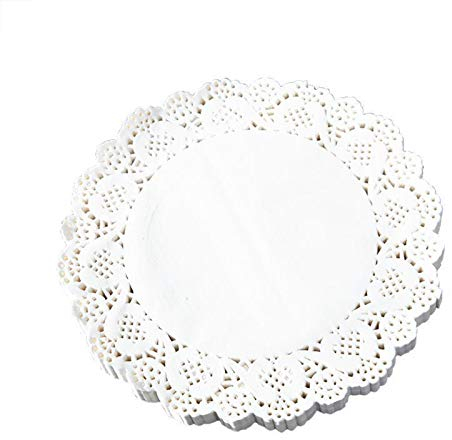 FLZONE Napperon Papier Rond,200 Pièces Dentelle Blanc du Papier Napperon Gâteau d'emballage Tapis de Papier pour la Décoration de Table de Fête ou de Mariage, 6,5 Pouces