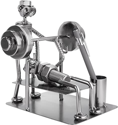 BRUBAKER Nuts and Bolts Sculpture Bodybuilder Bench Press - Handmade Iron Figure Metal Man - Metal Figure with Pen Holder - Gift for Gyms, Athletes and Bodybuilders