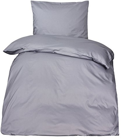 Moon Biancheria da letto Premium in raso makò, 100% cotone (biancheria da letto 155 x 220 / 80 x 80 cm, grigio)