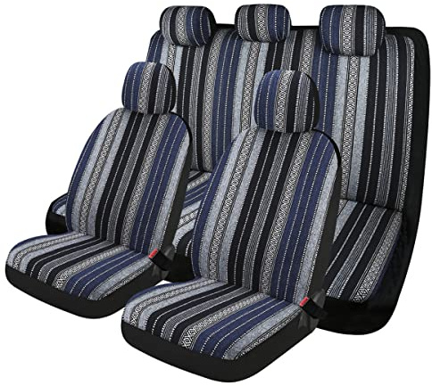 PONYJOYUP Baja - Juego Completo de 9 Fundas de Asiento de automóvil, Transpirables y Lavables, a Rayas, Tejidas a Rayas, Funda de Asiento Universal para sedán, SUV, camión, Compatible con Bolsas de
