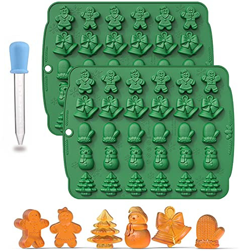 ysister 2 Weihnachten Schokoladenformen Silikon 6 Muster Pralinenform Weihnachten Silikon,Weihnachten Schokolade Form,Non Stick 3D-Schokoladenform Weihnachten Pralinen Gelee Schokolade (Grün)