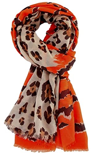 Purple Possum® Damen Schal mit Leopardenmuster, Tiermuster, Schwarz, Zebrastreifen, Orange, Braun, Creme, großer Schal, Orange, 42