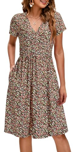OUGES Maternity Nursing Dress Breastfeeding Short Sleeve V Neck Casual Pregnancy Postpartum Dress Pockets(Floral B,S)