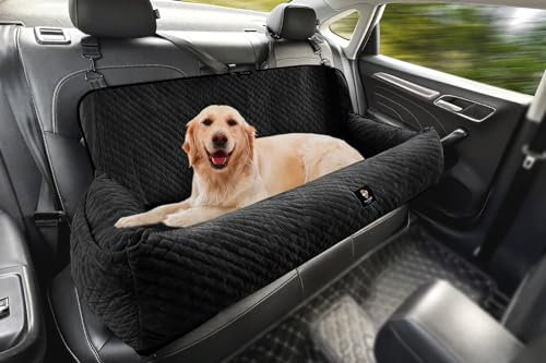 Autositz, Autobett, Haustier-Rücksitzerhöhung für große Hunde unter 45 kg, abnehmbar, waschbar, mit Sicherheitsgurten/Aufbewahrungstasche, Schwarz