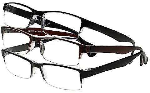 Foster Grant Men's Pete Rectangular Reading Glasses, Black and Brown, 3 Pack, 2.5x