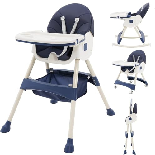 High Chair Adjustable Folding Baby Chair with Multiple Height and 3 Position Backrest 5 in 1 Convertible High Chair Sturdy Portable Travel Friendly Highchair