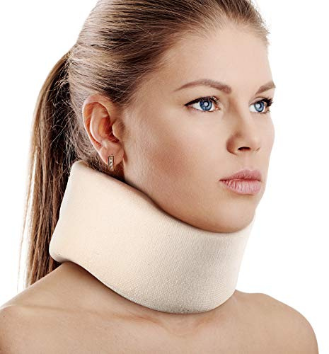 RESTCLOUD Nackenstütze aus weichem Schaumstoff, universelle Halskrause, verstellbare Nackenstütze zum Schlafen – lindert Nackenschmerzen (weiß, 6.4 cm tiefer Kragen, M)