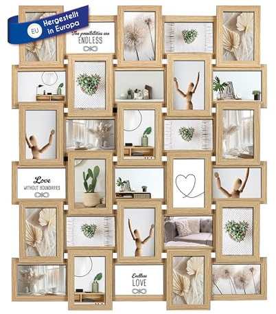 Wackadoo Bilderrahmen Collage Eiche 10x15 cm 30 Fotos Hergestellt in EU FSC Holz aus MDF Fotorahmen Galerierahmen mit Glasscheibe familie mehrere bilder picture frame