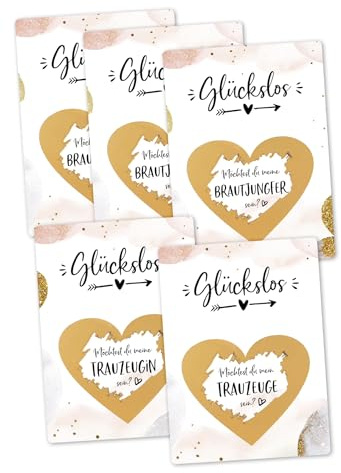 JoliCoon 5 Rubbelkarten nach Wahl, Trauzeugin Trauzeuge Brautjungfer fragen | 350g Designerpapier, fühlbare UV-Lack-Veredelung, für eine besondere Hochzeitsfrage, Premium-Papeterie