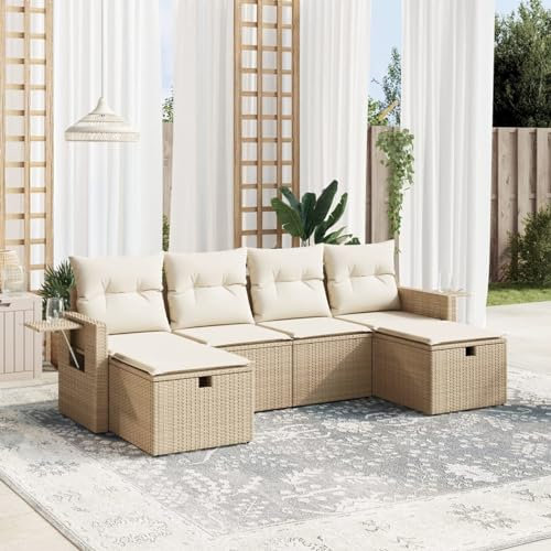 SECOLI Gartenmöbel-Set, Balkonmöbel aus PE-Polyrattan, Terrassenmöbel, Ecksofa Garten Balkonlounge Polyrattan Lounge Gartenlounge Terrassenmöbel Beige 6-tlg-Type-41