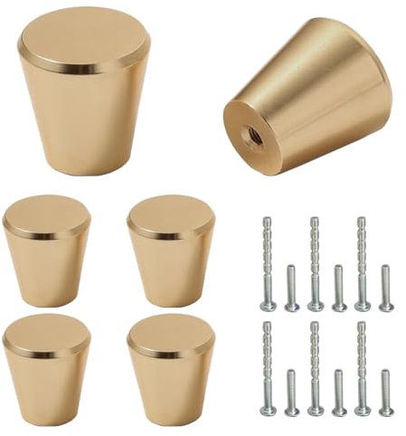 Mokife 6 Pomos de Armario Dorados, Modernos Metal Redondo Tiradores de Muebles con Tornillos 20x23mm para Cajones Armario Cómoda, Oro